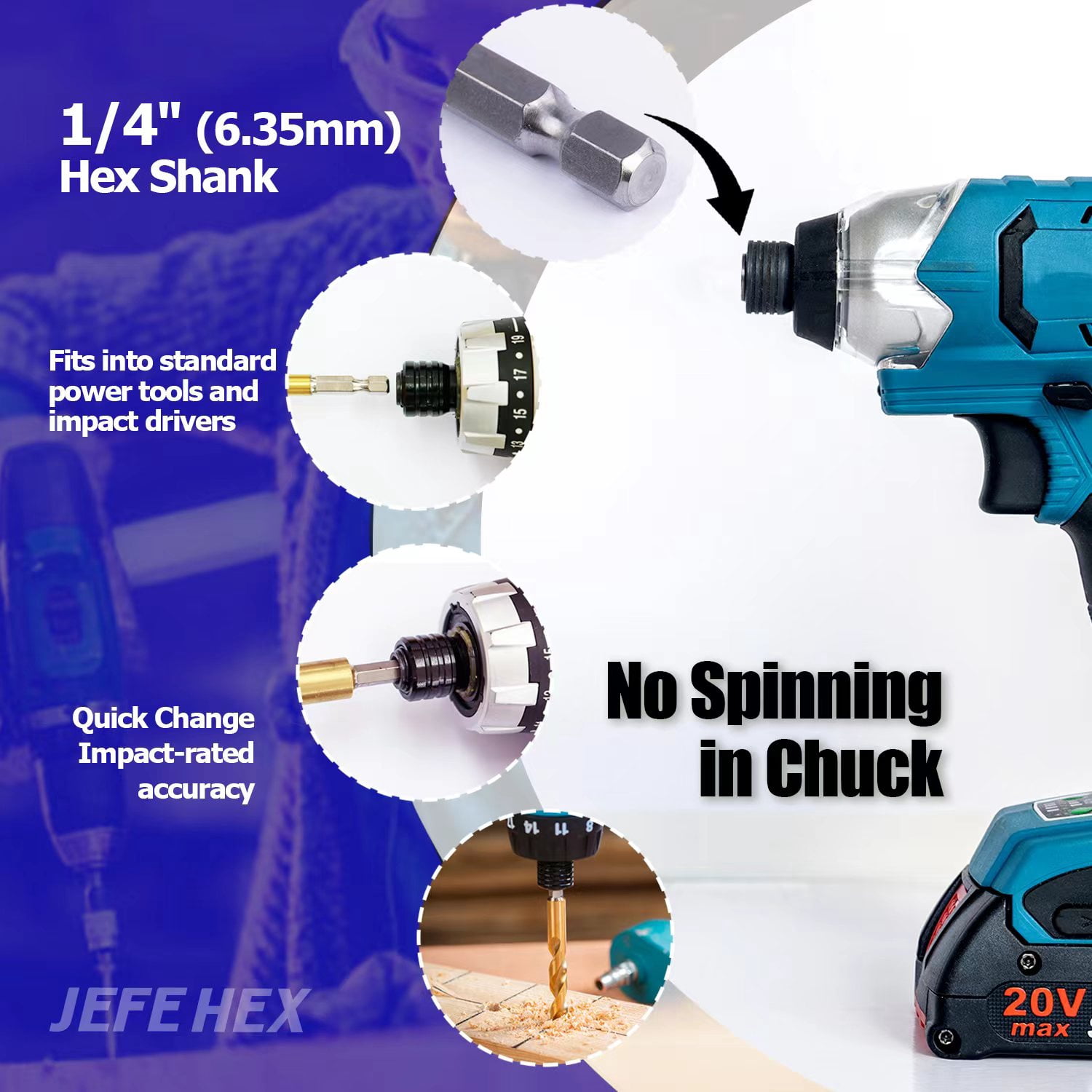 JEFE HEX 24 Pieces Hex Shank Drill Bit Set HSS Twist Titanium Drill Bits Quick Change Drill Bits Set