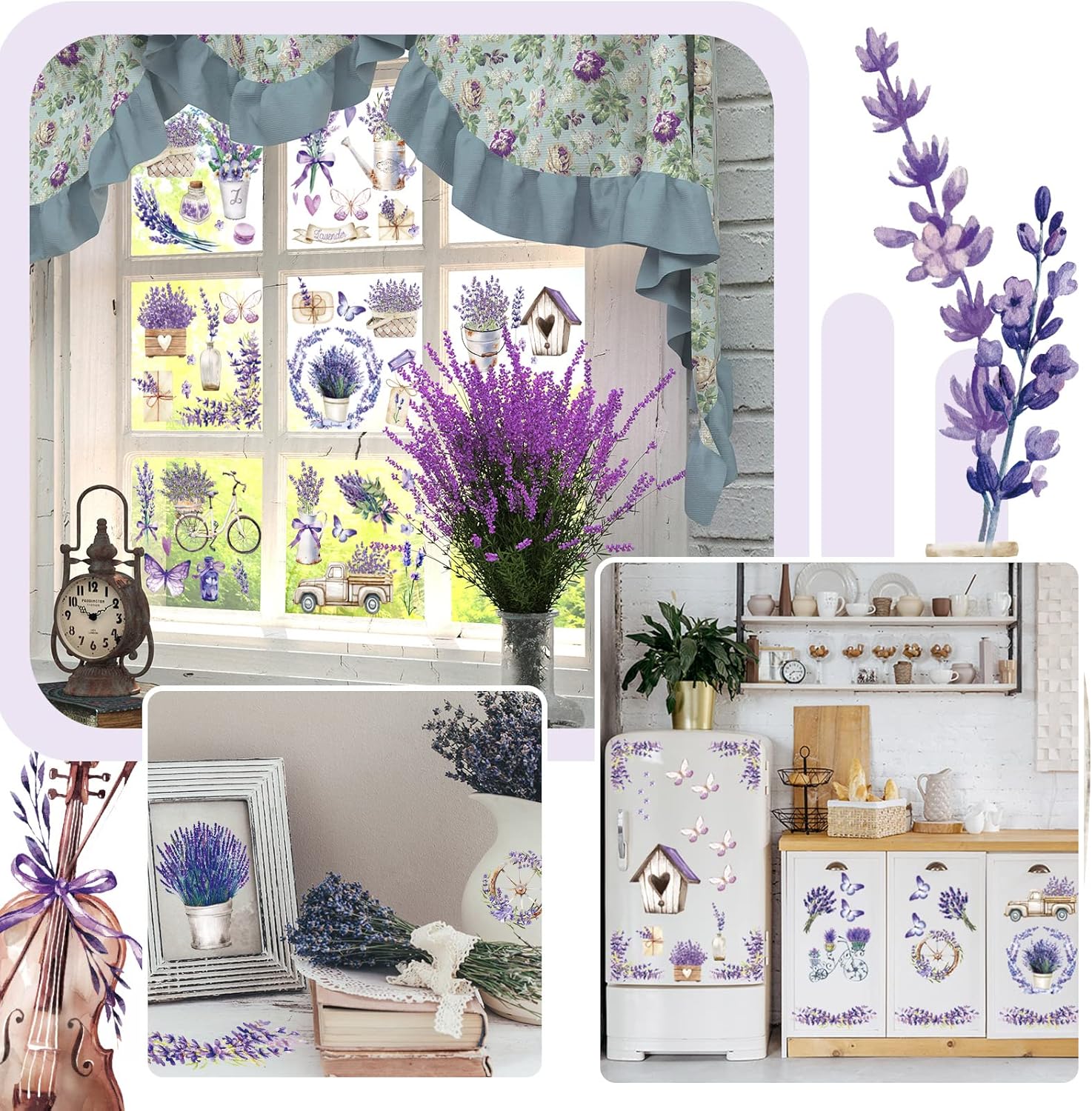 20 Sheets Lavender Rub on Transfers for Crafts and Furniture Purple Floral Rub on Transfers Stickers Vintage Flower Decals for DIY Wood Home Paper Decor, 5.9 x 5.9 Inch