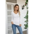 thumbnail image 4 of Vafful Womens Long Sleeve Shirts V Neck Ruffle Hem Slim Fitted Ribbed Knit Trendy Tee Tight Tops, 4 of 7