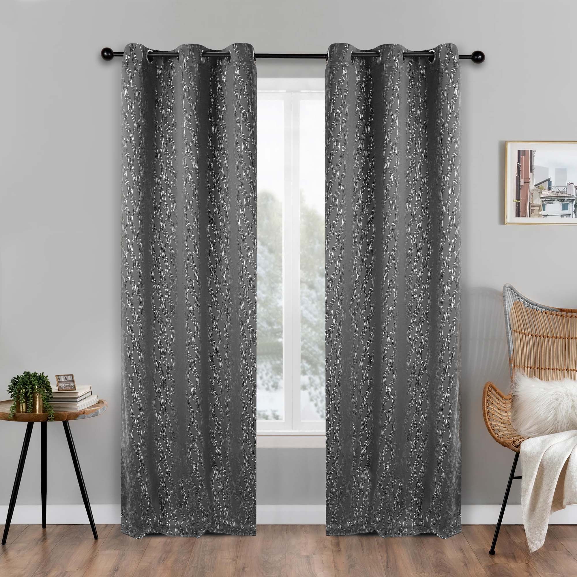 Superior Zuri Blackout Curtains, Grommet Header, Set of 2, 42" X 96", Charcoal