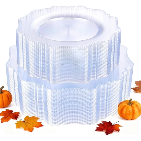 Clear Plastic Plates Disposable - Heavy duty Party Plate set Include dinner plates and dessert/salad plates for Party/Wedding