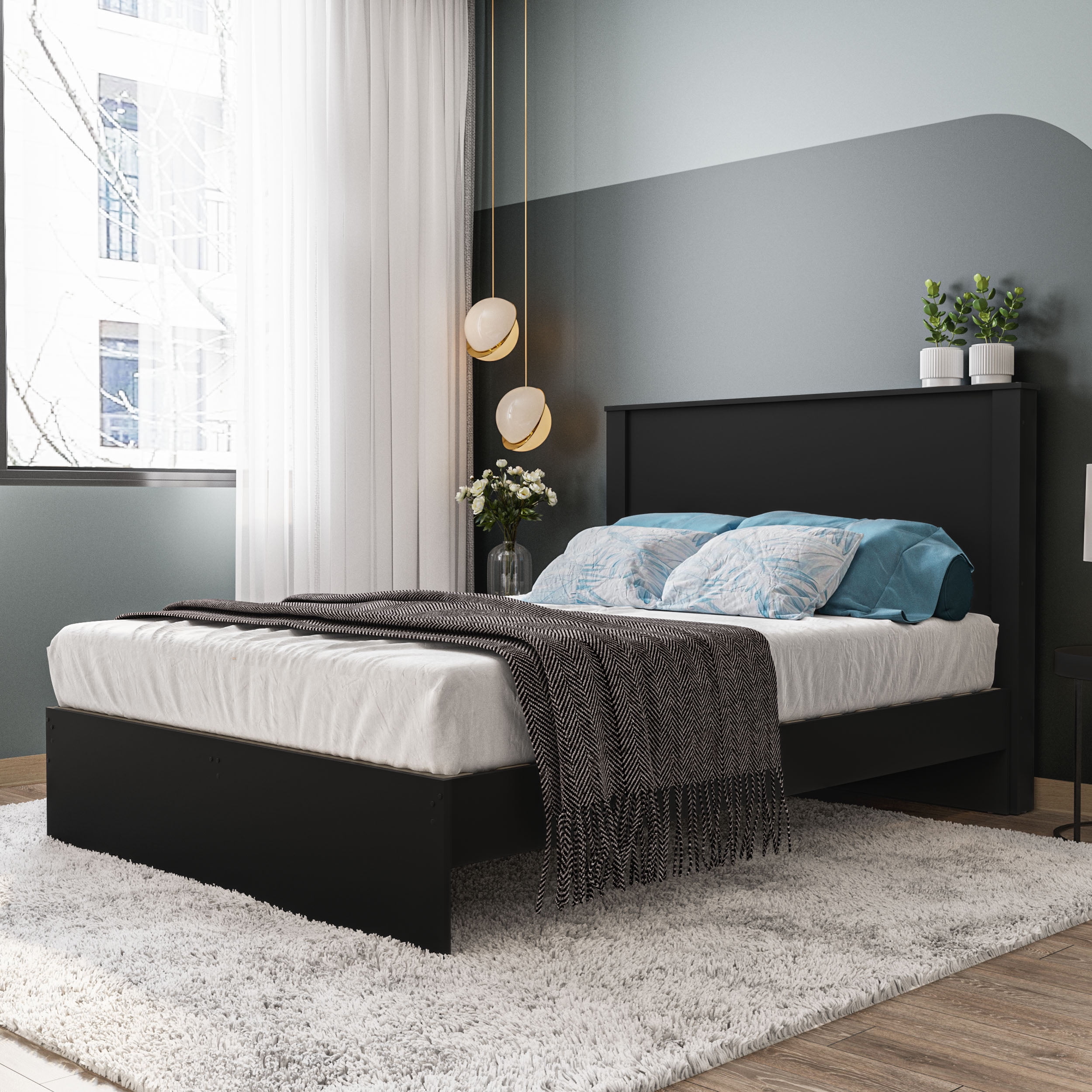 Polifurniture Juliette Full Size Wood Panel Headboard, Black