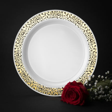 Host & Porter Gold Rim Plastic Salad Plates, 7.5", 10 Count