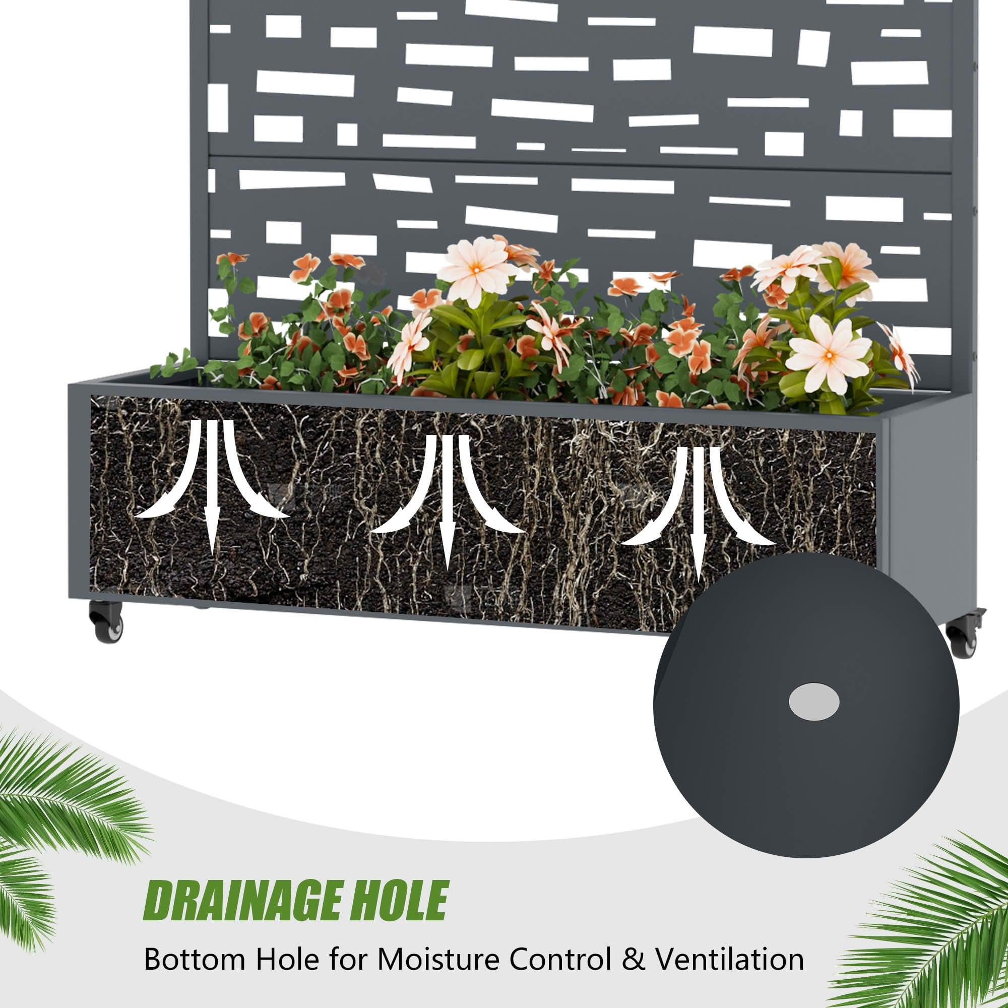 MAYEERTY 72X47" Metal Outdoor Cambrian Gray Privacy Screen with Planter Box for Backyard & Garden, 5 Piece Set