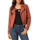 thumbnail image 5 of Chaqueta de mezclilla moto de mujer Allegra K con solapa muesca, mangas largas y cierre asimétrico en rojo ladrillo, 5 of 7