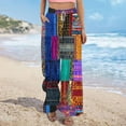thumbnail image 3 of cocolona Womens Summer Casual Printed Palazzo Pants Elastic Waist Wide Leg Split Vacation Travel Lounge Trousers with Pocket, 3 of 5