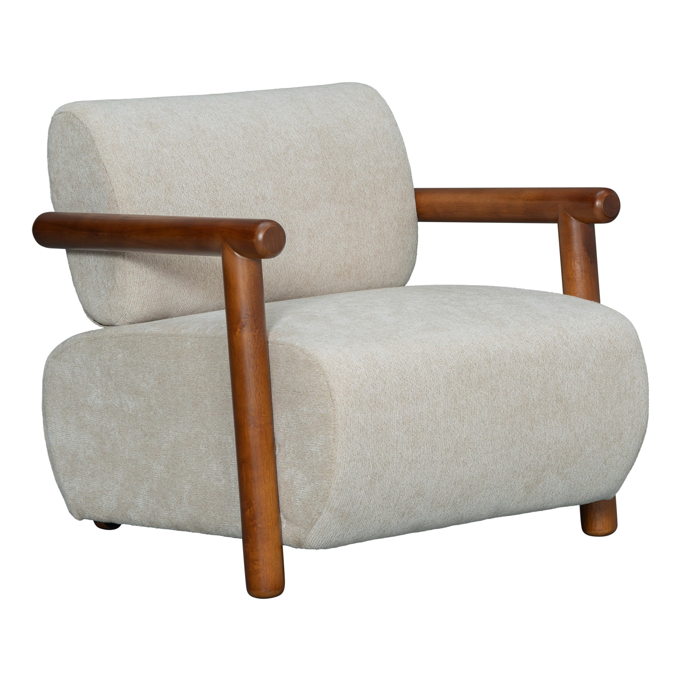 Christopher Knight Home Modern Accent Lounge Chair, Chenille Upholstery with Solid Wood Arms, Almond