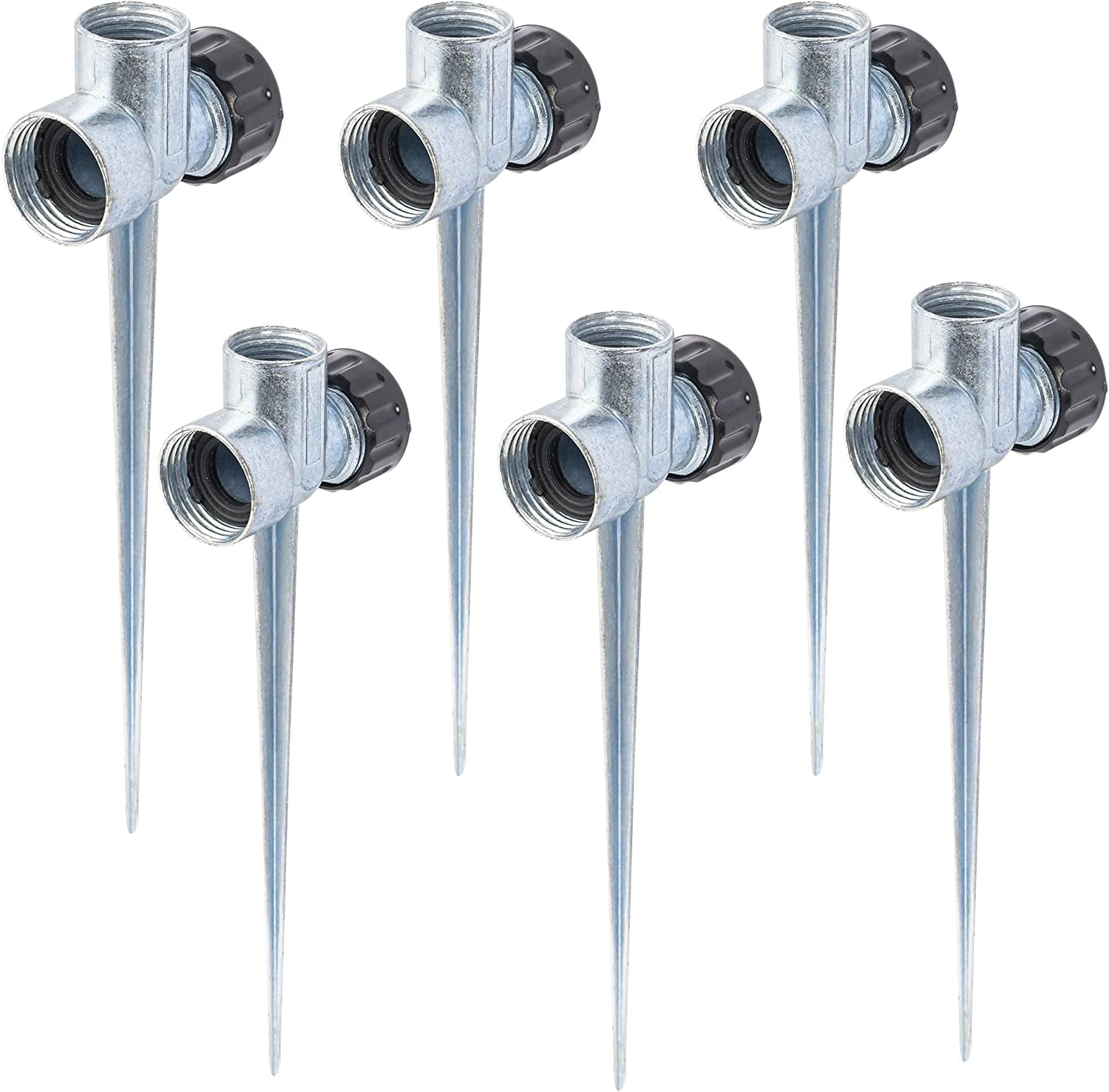 LSKJGA-6 Pack 1/2 inch Zinc Alloy Lawn Sprinkler Spike Base, Water Flow Thru Sprinkler for Yard, Lawn, Garden and Grass Irrigation