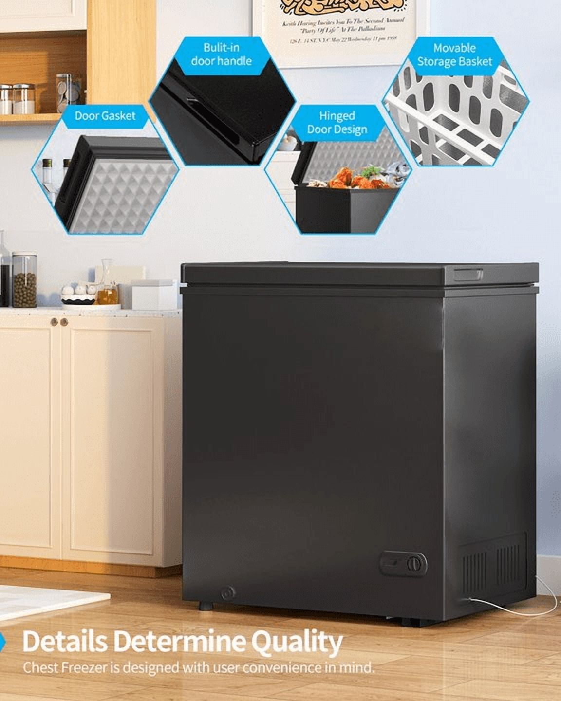 DISHUP 3.5 Cu.Ft Chest Freezer, Small Deep Freezer with Removable Basket, Adjustable Temperature, for Home/Office/Garage/Bar