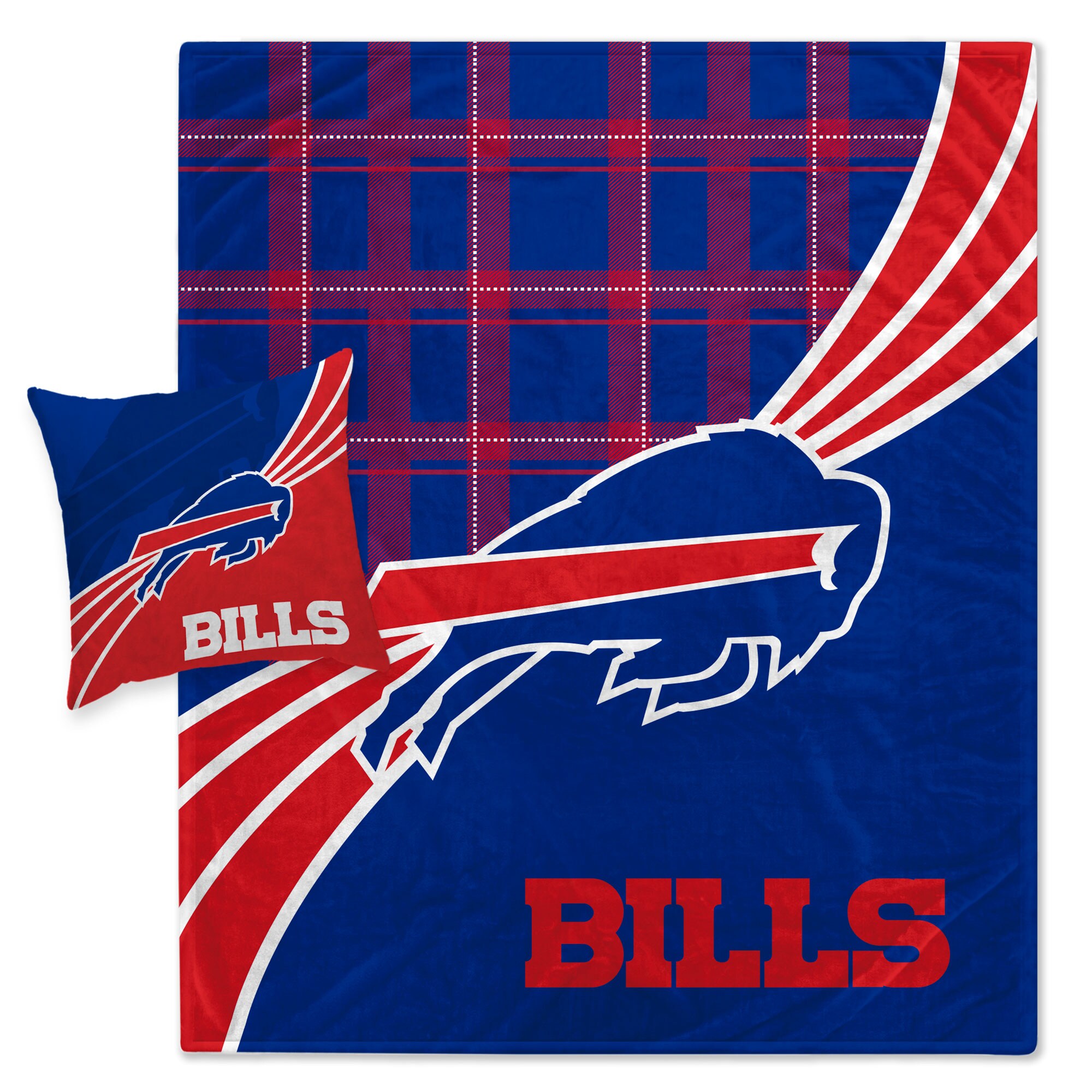 Buffalo Bills Plaid Wave Flannel Fleece Blanket & Pillow Combo Set