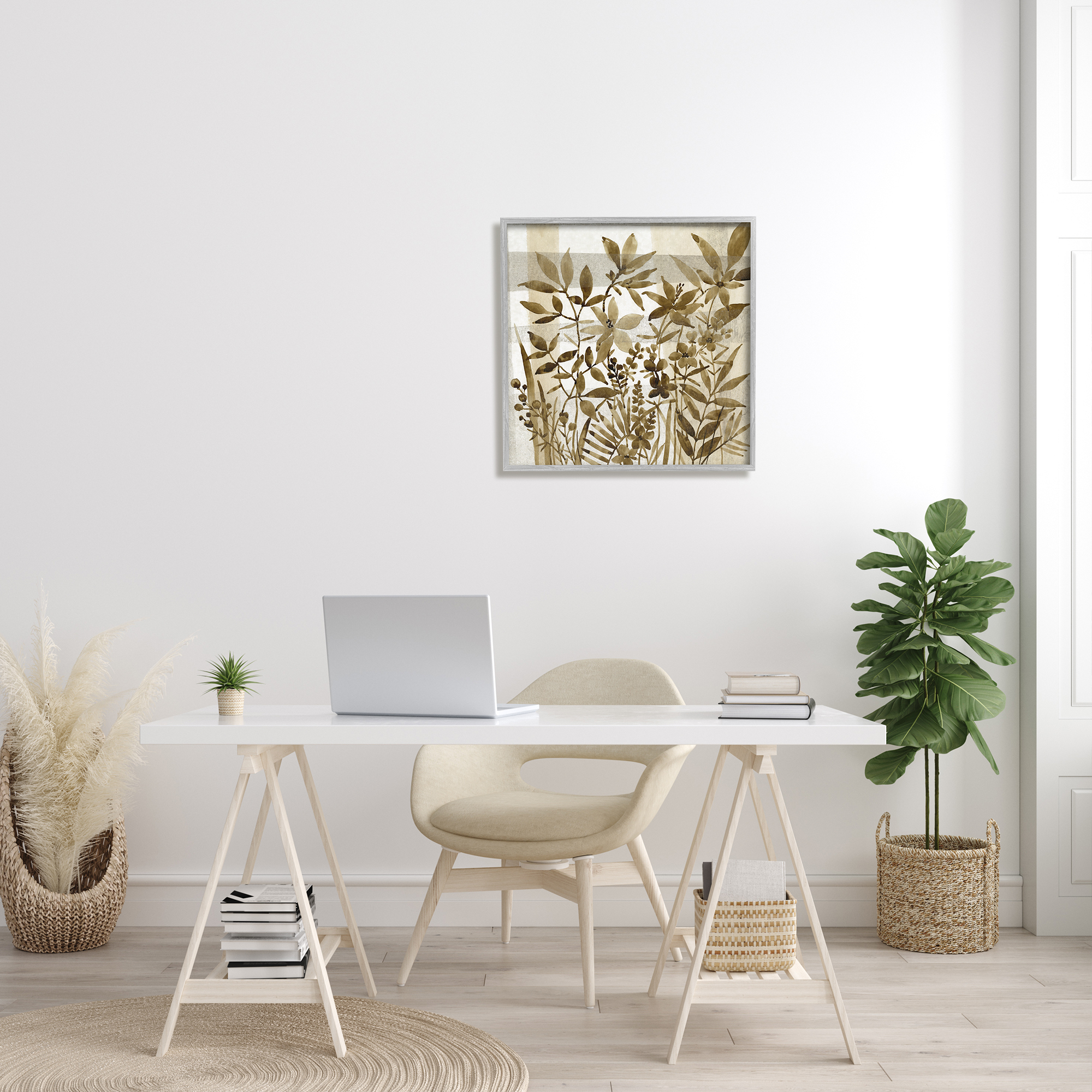 Stupell Industries Antique Field of Wildflowers Brown Tan Abstraction Botanical & Floral Painting Gray Framed Art Print Wall Art, 24 x 24