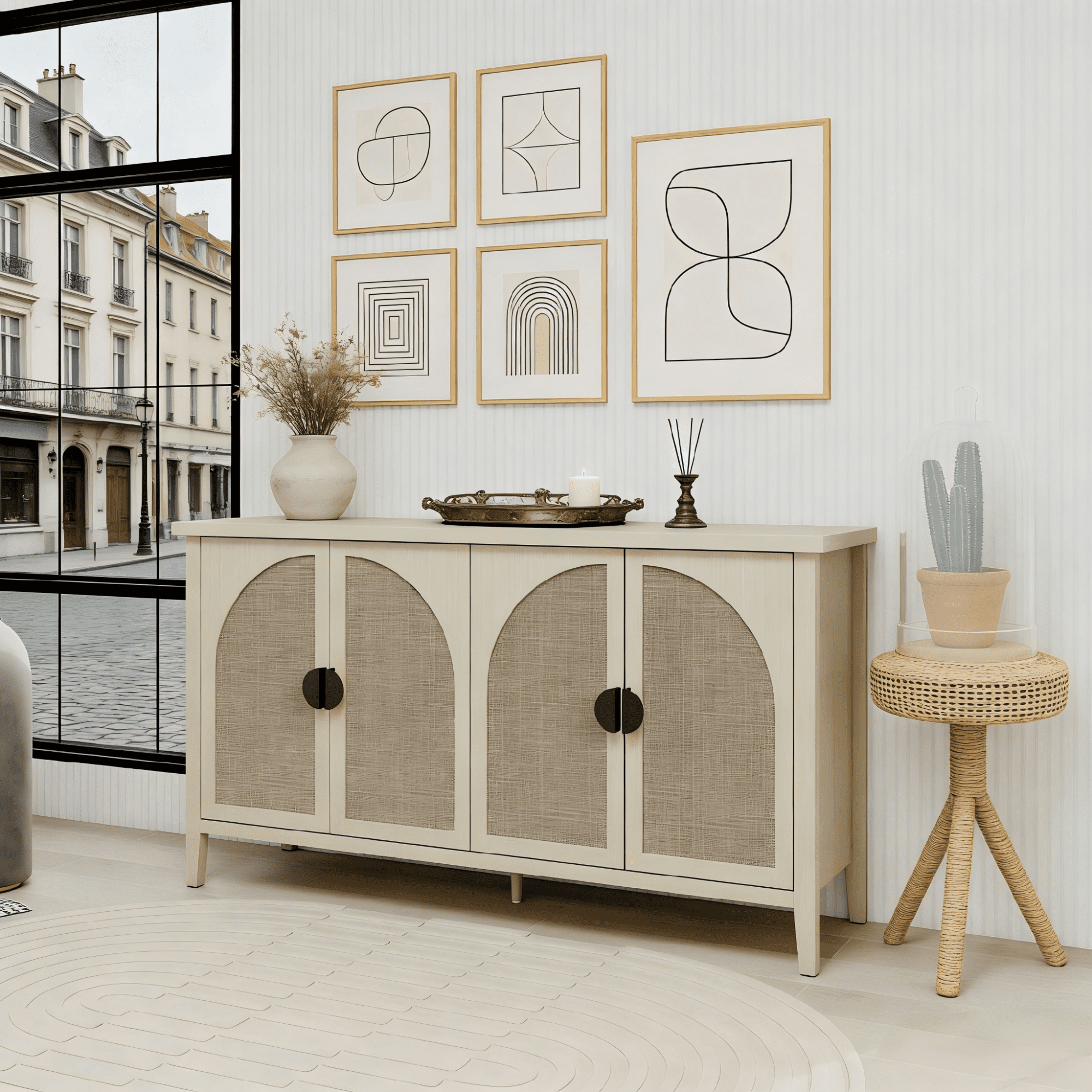 Gewnee Rattan 4-Door Storage Cabinet, Multipurpose Home Organizer for Bedroom, Living Room and Study