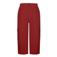 thumbnail image 6 of Cargo Capris for Women Casual Stretch Straight Leg Cargo Pants Loose High Waisted Button Cropped Trouser with Pocket Wine S, 6 of 6
