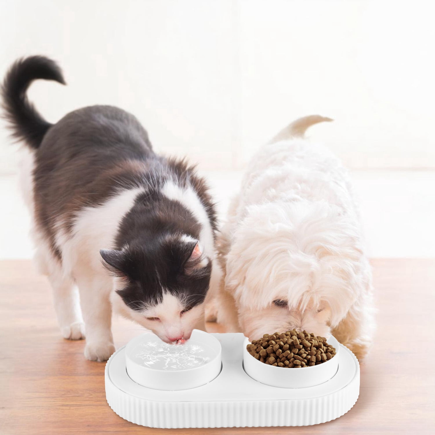 Moclever Heated Water Bowl for Dogs Cats, USB Powered Ceramic Heated Pet Water Bowl, Dual Bowl