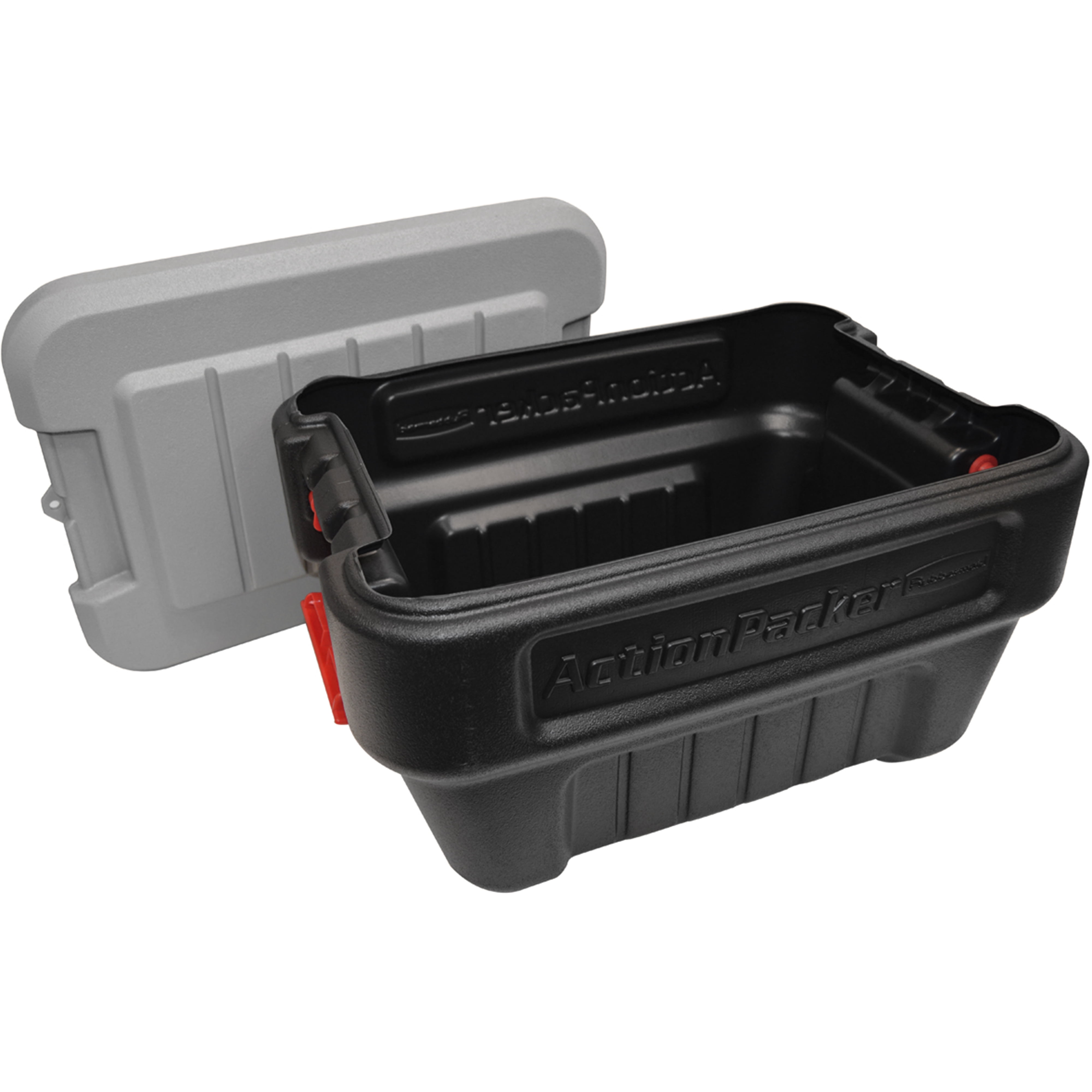 Rubbermaid 8 Gallon Action Packer Storage Bin, Heavy Duty Plastic, Lockable, Black, Included Lid