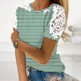 thumbnail image 2 of Camisas de Manga Corta para las Mujeres Impresión Cuello Redondo Suéter Encaje Camisa, Blusa de Verano Casual para las Mujeres, 2 of 5