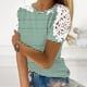 thumbnail image 3 of Camisas de Manga Corta para las Mujeres Impresión Cuello Redondo Suéter Encaje Camisa, Blusa de Verano Casual para las Mujeres, 3 of 5