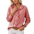 thumbnail image 2 of HOWPAY Plaid Shirts for Women Button down Long Sleeve Classic Collared Casual Shackets Loose Fit Business Stretch Oversized Fall Outfits Red XL, 2 of 5