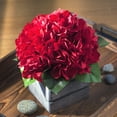 thumbnail image 2 of Enova Home Artificial Flowers Silk Hydrangea Fake Flowers Arrangement in Wood Planter for Home Office Wedding Decoration (Red), 2 of 3