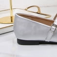 thumbnail image 4 of Womens Silver Mary Jane Flats 2026 Trend Sparkly Metallic Low Heel Dress Shoes Cushioned Insole Non-Slip Sole Comfortable Wedding Guest Evening Party PU Faux Leather,Size 7, 4 of 9