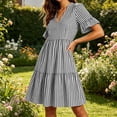 thumbnail image 6 of Women's Mini Dresses V Neck Short Sleeve Dresses Casual Daily Style Lightweight Breathable Striped Print Tiered Hem With Pockets Dresses, 6 of 9
