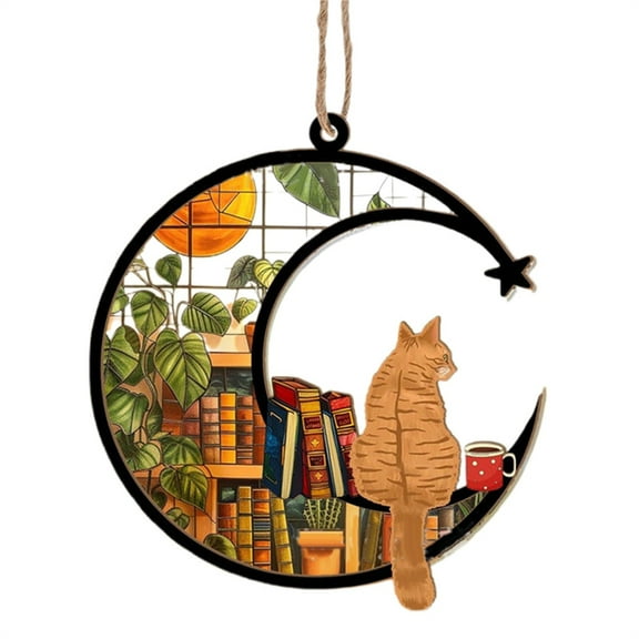 WMGHA Book-Shaped Acrylic Window Hanging Ornament with Vintage Library Design, Weatherproof Hooks for Indoor/Outdoor Decor, Easter Christmas Birthday Gift for Book Lovers