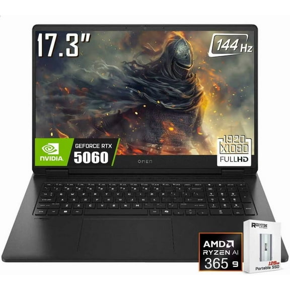 HP OMEN 17 Gaming Laptop, 17.3" 1920 x 1080 144Hz FHD Display, AMD Ryzen AI 9 365, GeForce RTX 5060, RGB Backlit KB, 1080p Webcam, 128GB Portable SSD, Windows 11 Home(64GB DDR5 RAM - 2TB SSD)