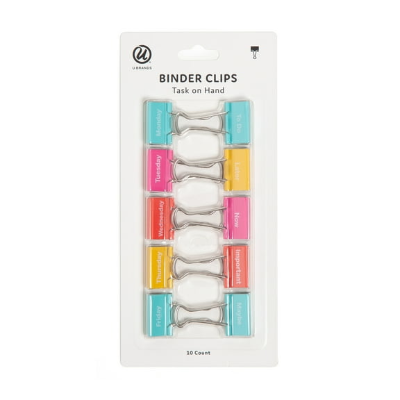 U Brands Task on Hand Binder Clips, 10 Count per pack, Retro Brights, Assorted Colors
