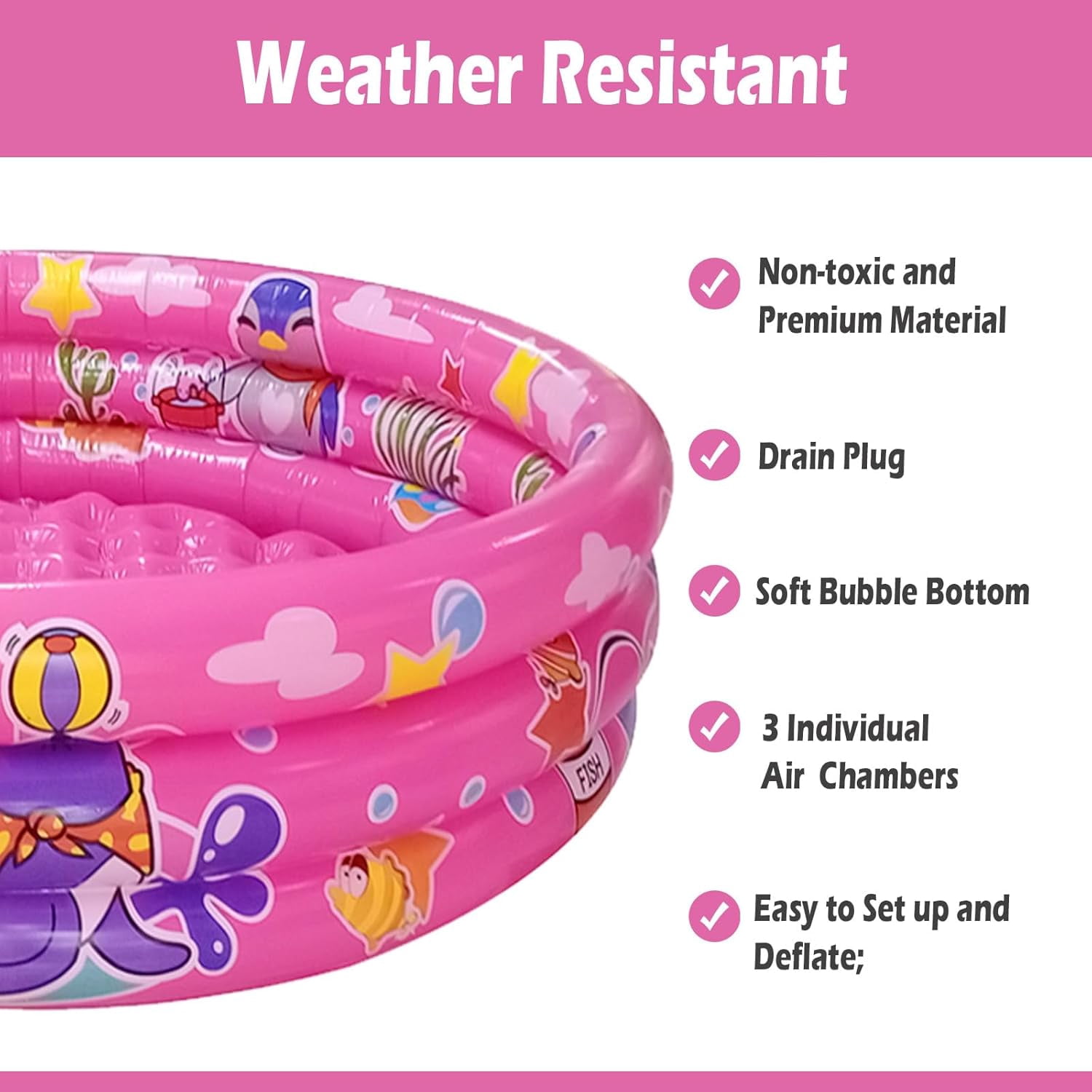 3 Rings Kiddie Pool for Toddler, 48”X12”，Kids Swimming Pool, Inflatable Baby Ball Pit Pool, Small Infant Pool (Blue)