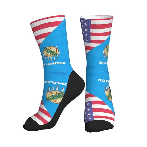 Men Women America Oklahoma Flag Novelty Soft Funny Dress Crew Socks