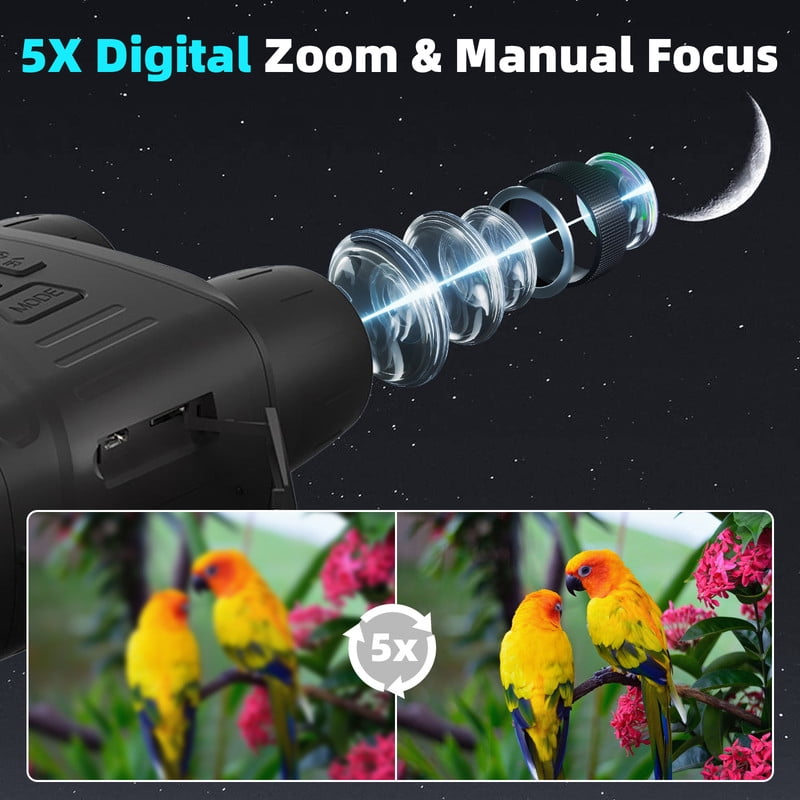 AMBLER Night Vision Goggles - 4K Binoculars 5000mAh Battery, 32GB TF Card 3" HD Screen for Camping Security, Black