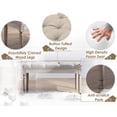 thumbnail image 6 of Guyou Linen Entryway Bench, 15.8"H Bedroom End of Bed Bench with Upholstery Button Tufting, Two-person Piano Bench with Rubber Wood Legs for Living Room Dining Room Hallway, Beige, 6 of 11