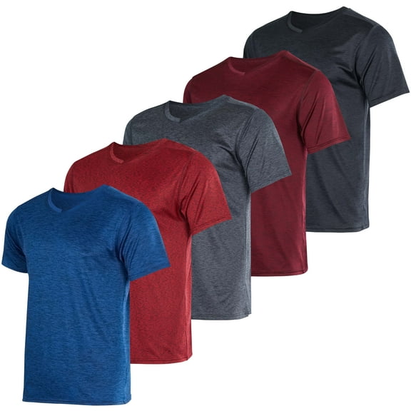 Real Essentials 5 Pack: Men’s V-Neck Dry-Fit Moisture Wicking Active Athletic Tech Performance T-Shirt