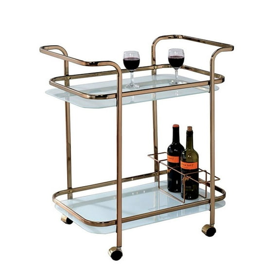 Tiana Contemporary Serving Cart In Champagne Finish - Glass Metal