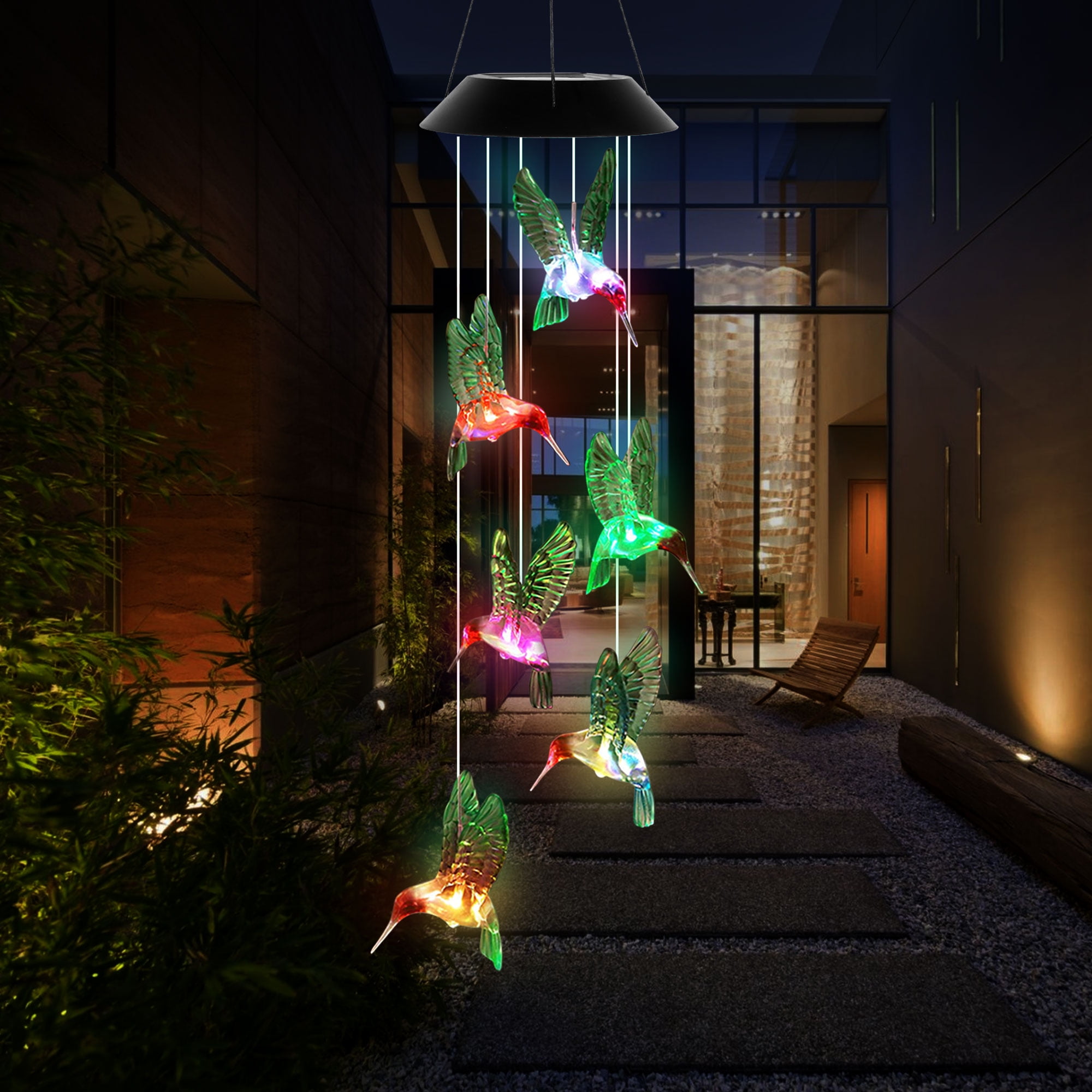 SolarEra LED Solar Hummingbird Wind Chime, Solar String Lights, Waterproof  Six Hummingbird Wind Chimes for Home Party Night Garden Outdoor 4th of July