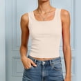 thumbnail image 5 of COMVALUE Women Built-in Bra Tank Tops Sleeveless Crewneck Rib Knit Shirts Slim Fit Basic Tee Tops (Beige, S), 5 of 7