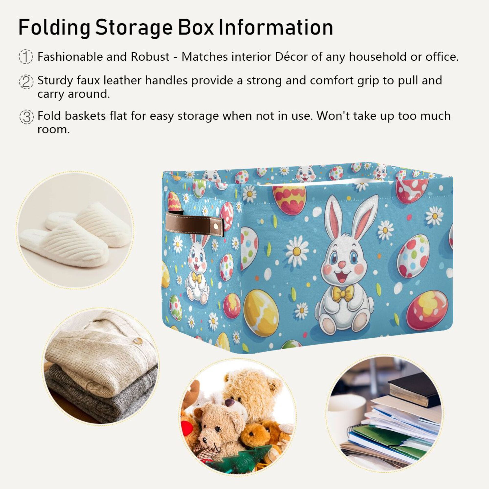 Yayeee 2 Pack Canvas Storage Basket with Handles for Shelves Fabric Bins Closet Organizer, Easter Bunny Pattern