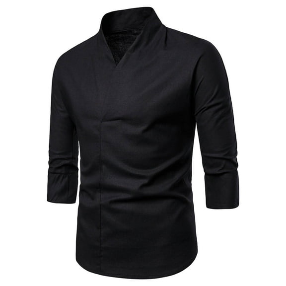 ZVNAΖH Men's Cotton Linen Short Sleeve Shirts Chinese Dress Shirt Crossover V Neck Fashion Summer Shirts