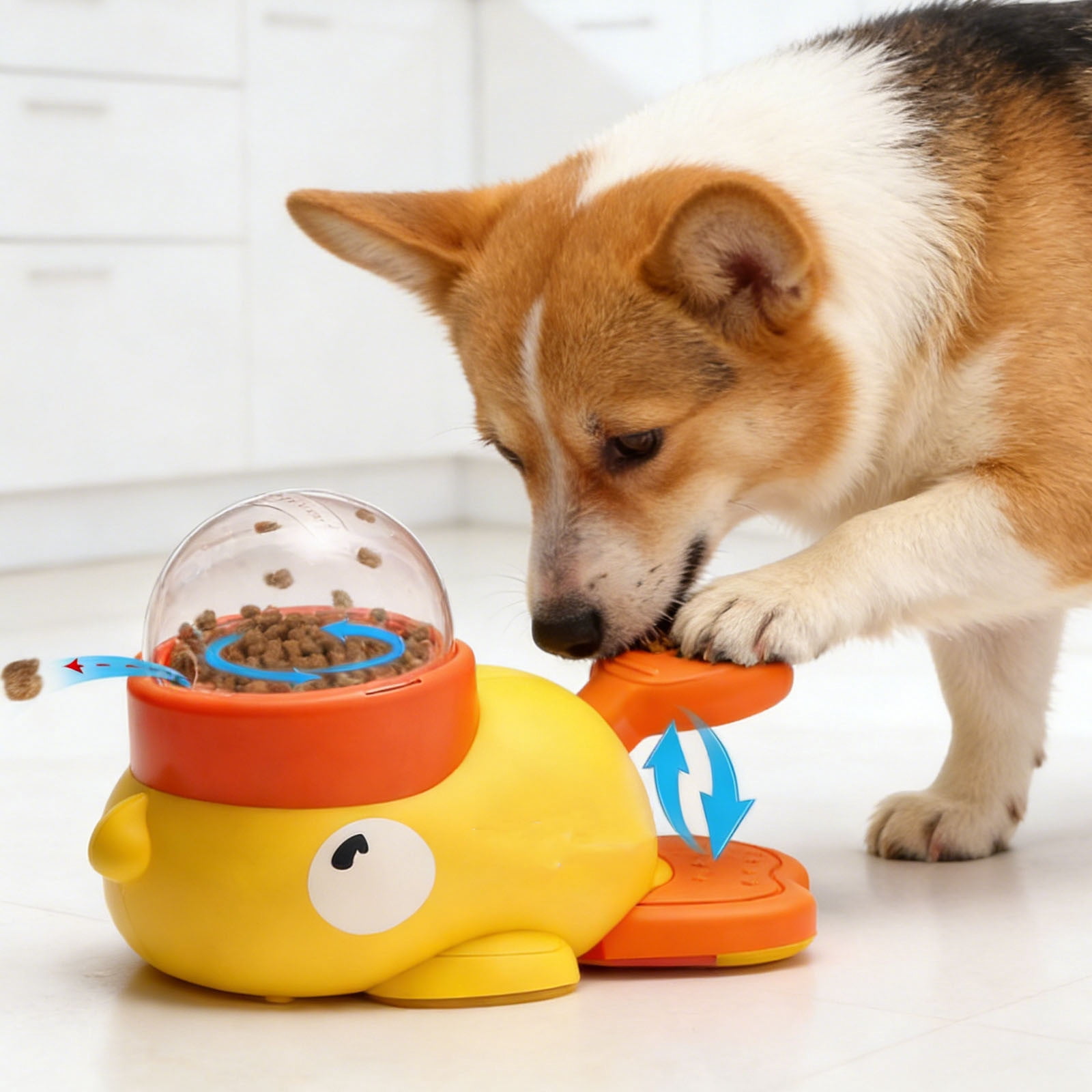 Weloille Interactive Pet Feeder Ducky, 2-in-1 Treat Dispenser Puzzle Toy for Cats and Dogs with 3 Adjustable Lids, Slow Feeder Bowl to Prevent Bloating, Rinse-Clean Design, Pet Enrichment Toy