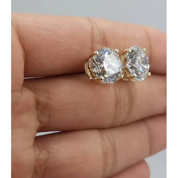 4Ct Round Cut White Moissanite Men's Stud Earrings 14k Yellow Gold Plated
