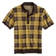 thumbnail image 6 of Mens Plaid Knit Polo Shirt Textured Short Sleeve T Shirt Summer Business Top Yellow L, 6 of 6