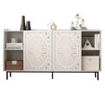 thumbnail image 5 of GZXS Vintage Accent Cabinet with Hollow-Carved Sliding Doors, Open Shelves, Solid Fir Wood Frame, for Living Room, Dining Room, or Entryway, 58.66"L x 15.75"W x 28.62"H (White+Black), 5 of 7