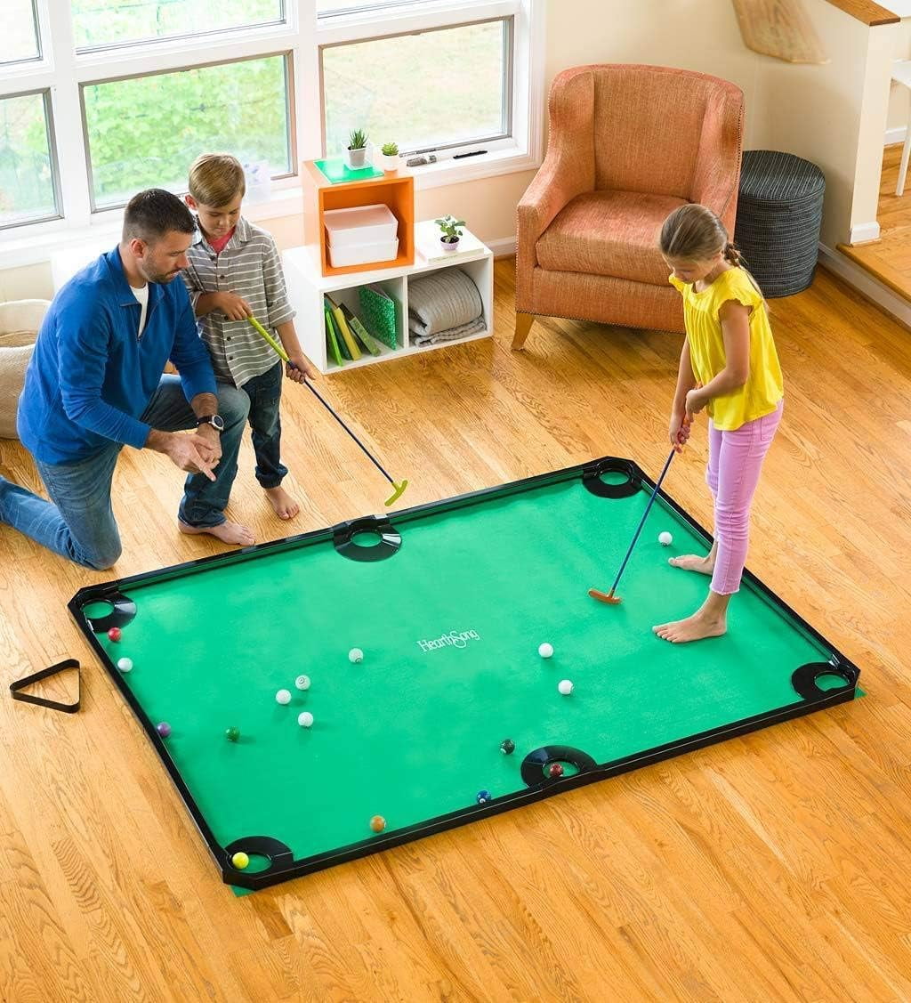 Hearthsong Indoor Golf Pool Game, 78L x 57W, Includes 2 Clubs, 16 Balls,  6 Holes, Ages 3 and Up