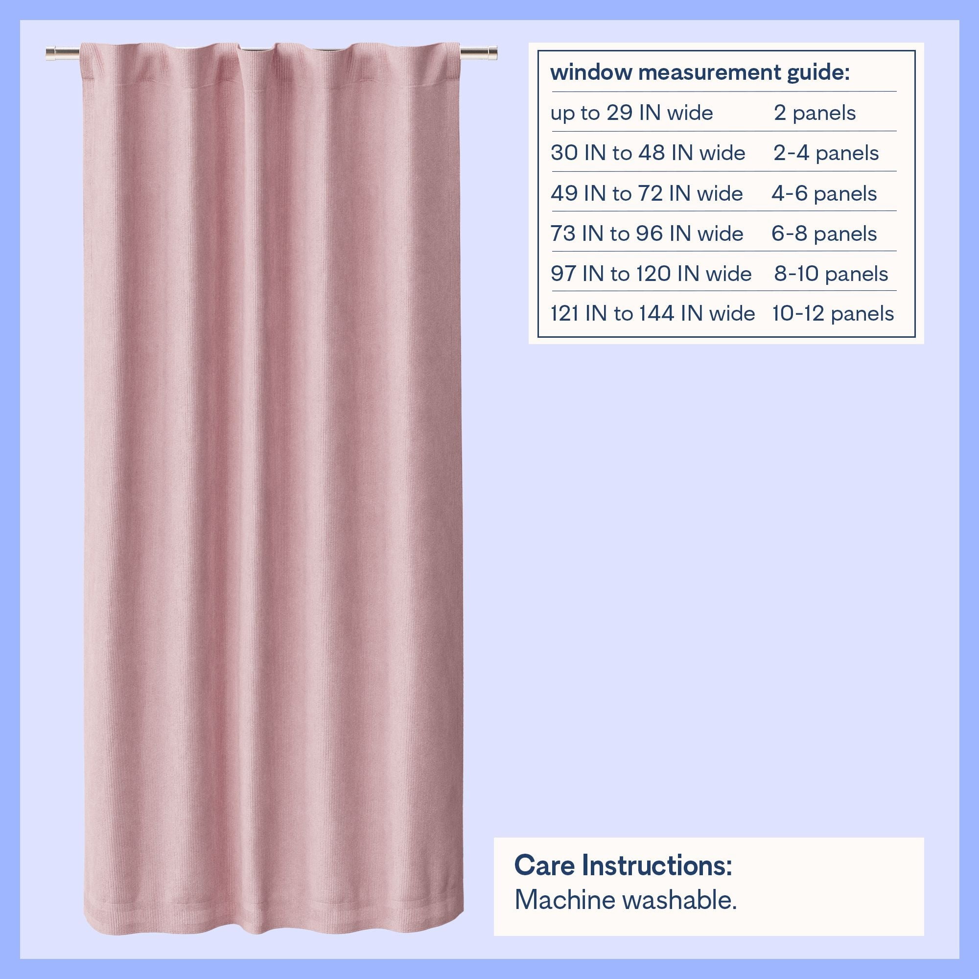 Mainstays Kids Soft Pink Solid Ribbed Corduroy Blackout Rod Pocket with Back Tabs Single Curtain Panel, Set of 1, 38" W x 63" L