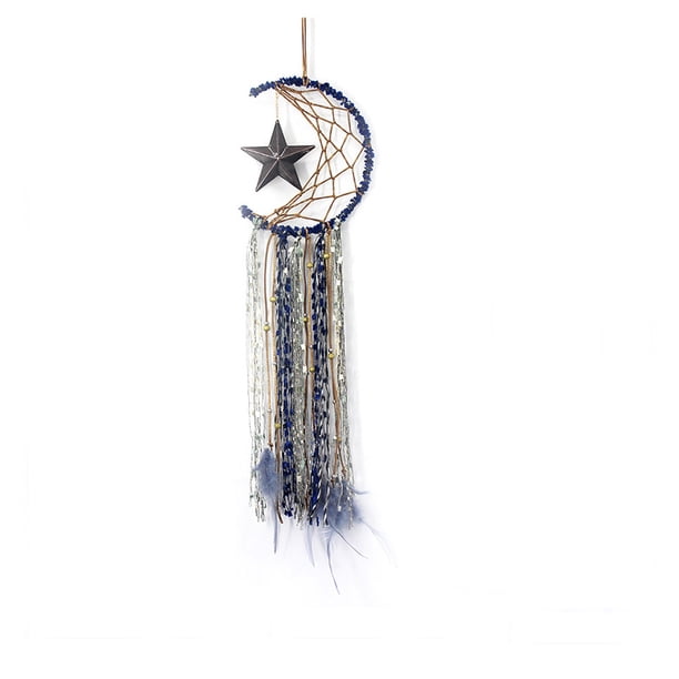 Blue Moon Dream Catcher Half Circle Moon Handmade Dream Catcher Feather Hanging With Star Home Decoration Ornament Festival Gift Moon Star Walmart Com Walmart Com