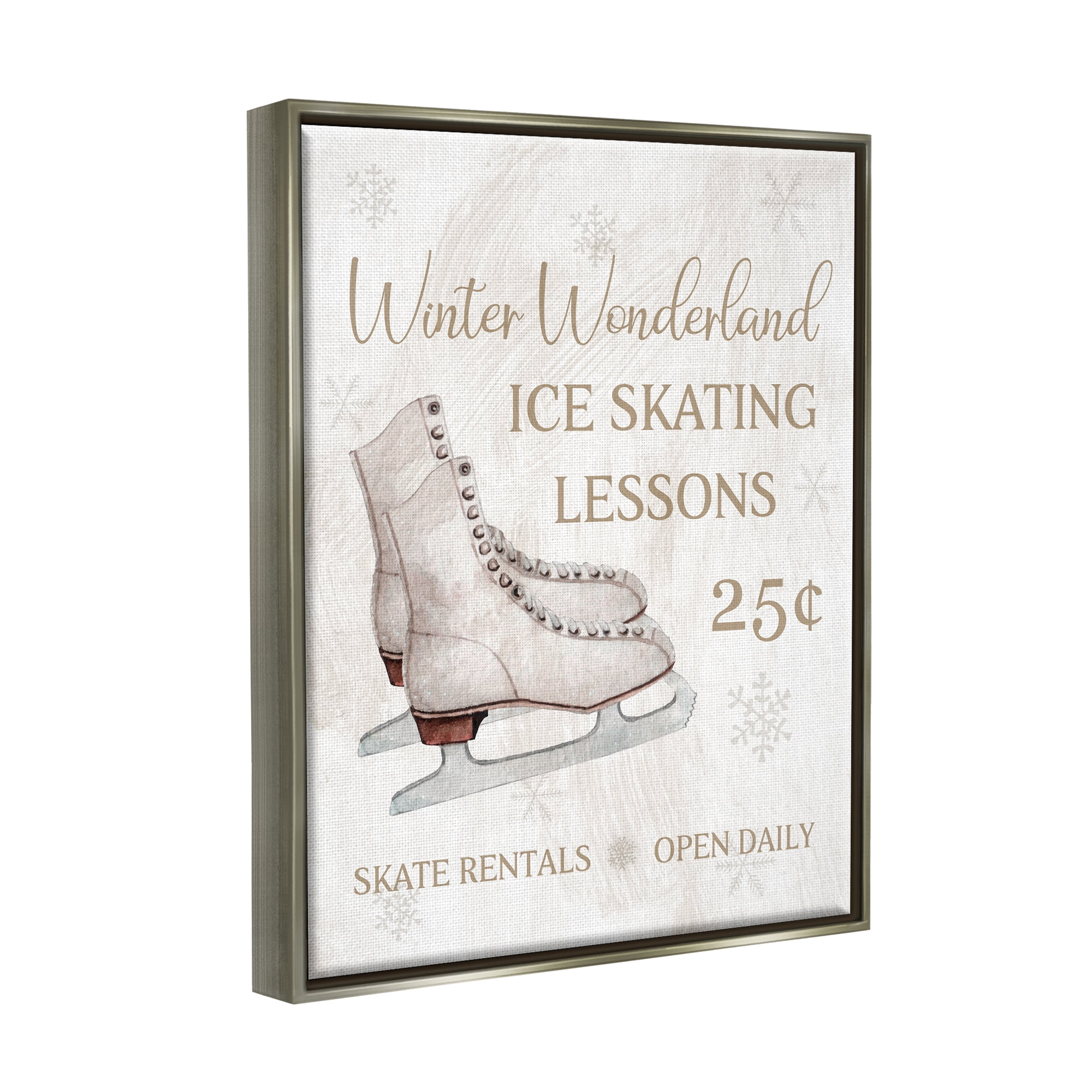 Stupell Industries Ice Skating Lessons Sign Holiday Painting Gray Floater Framed Canvas Art Print Wall Art, 17 x 21