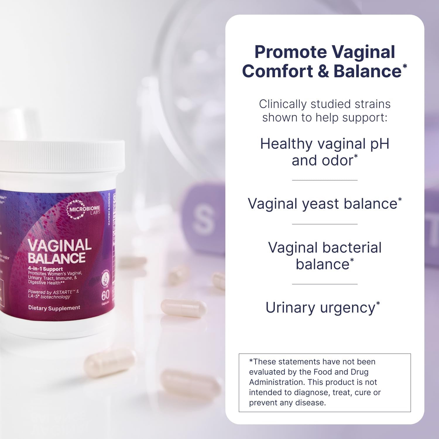 Microbiome Labs Vaginal Balance - Vaginal Probiotics for Women with Lactobacillus Gasseri - Feminine Care to Encourage pH Balance for Women, Reduce Discomfort & Support Gut Health (60 Capsules)