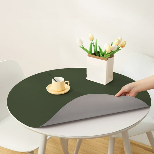 Dvkptbk Round Desk Mats Double Sided Two Color Leather Round Table Mat Rainproof Dirtproof Oil Proof and Heat-Insulating Placemat Home Solid Color Tablecloth Kitchen Utensils & Gadgets