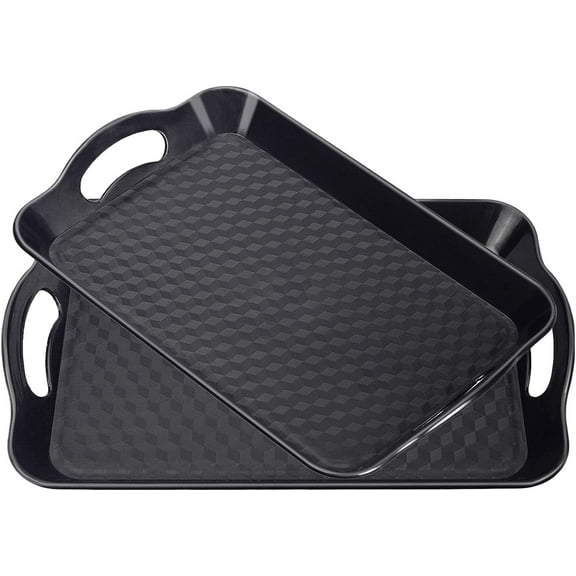 Plastic Tray with Handles, 2 Pack Multi-Purpose Rectangular Non Slip Restaurant Serving Trays Set for Parties, Coffee Table, Kitchen (12.2x16 inch)