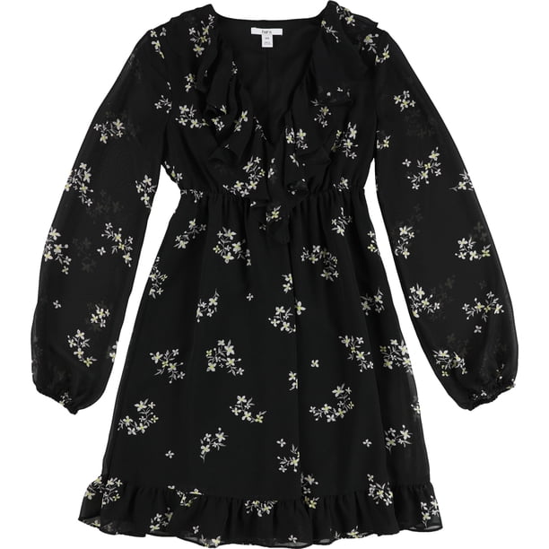 bar III Vestido a media pierna con volantes para mujer, negro, XX-Small